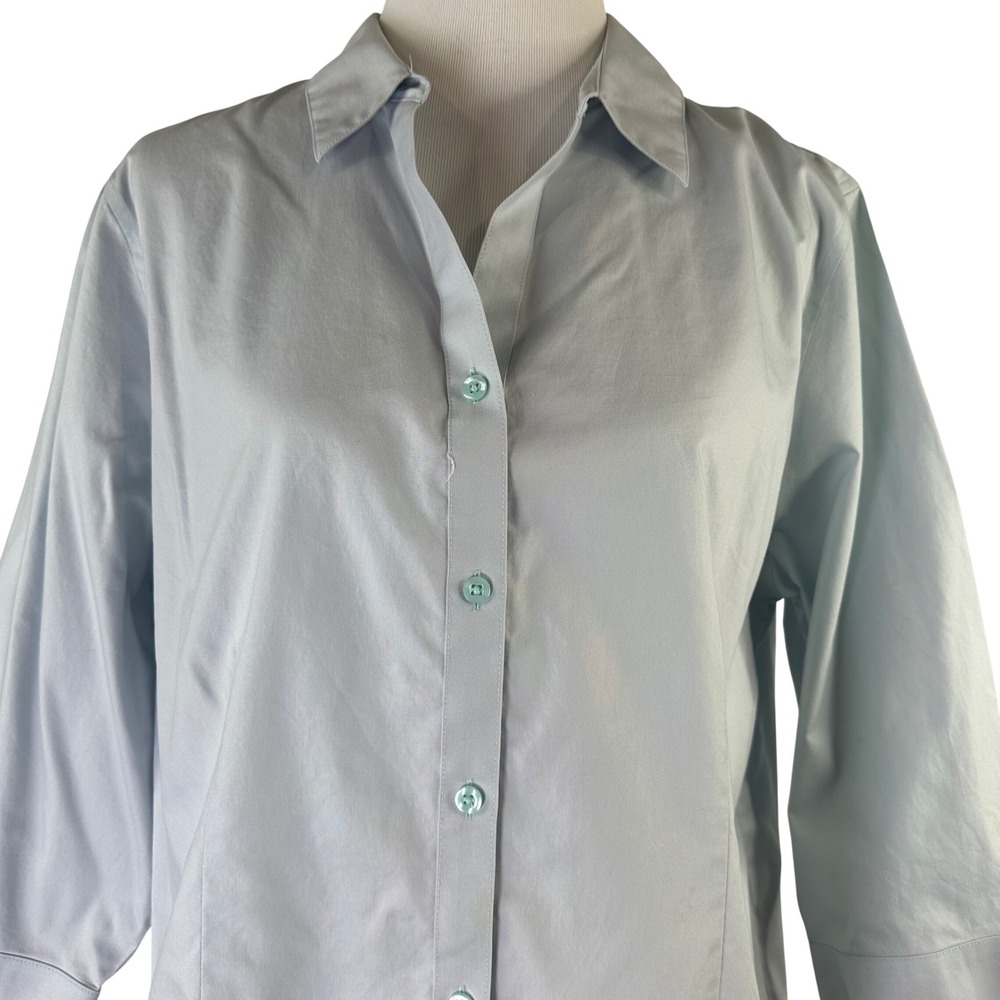 Chicos Wrinkle Resistant Cotton Button Down Shirt Blue 3/4 Sleeve Womens 3 US XL - Picture 3 of 11